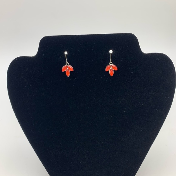 Ruby Red Triple Marquise Crystal Rhinestone Leaf Cluster Dangle Earrings - Picture 1 of 6